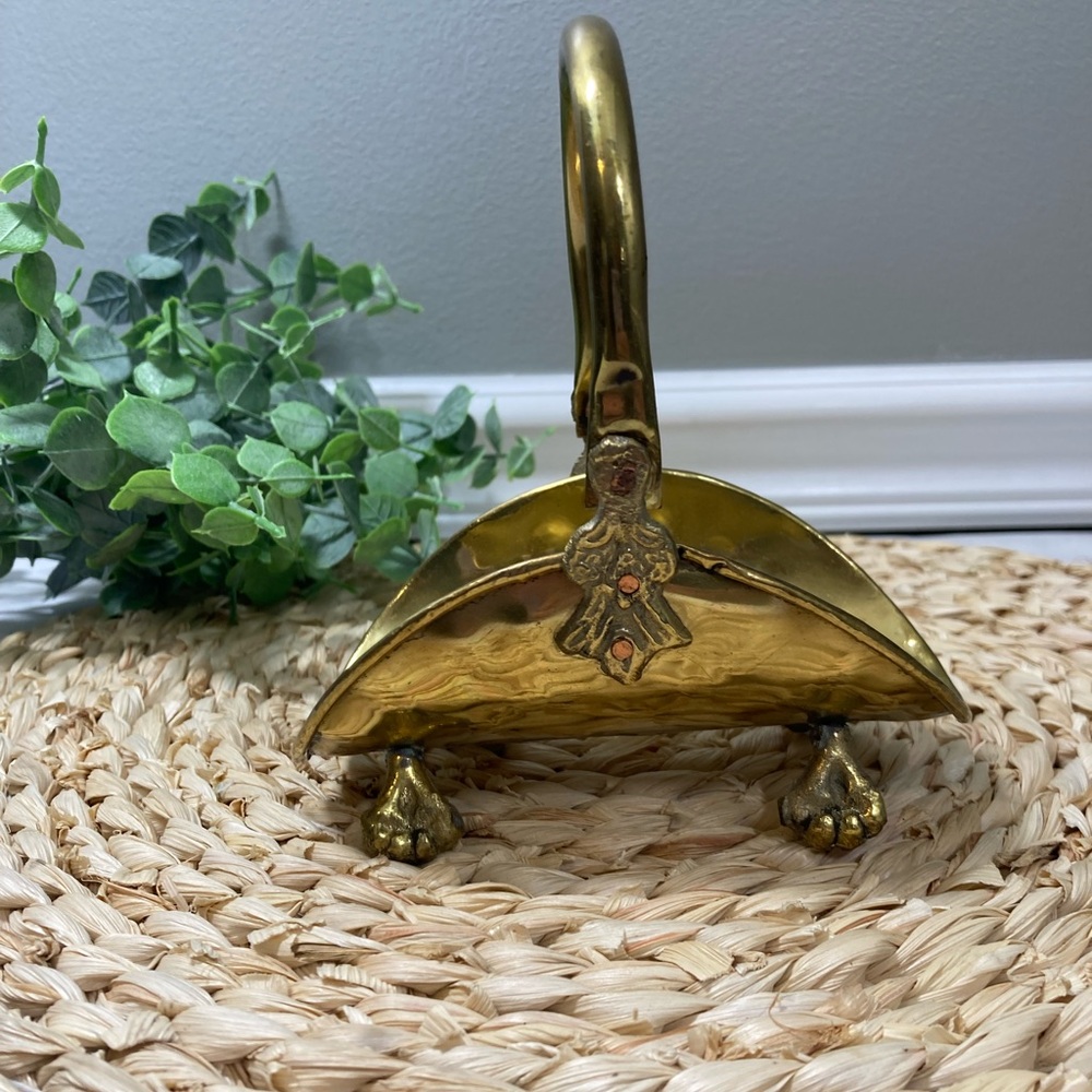 Vintage Hammered Brass Claw Foot Miniature  Firelog Basket shape